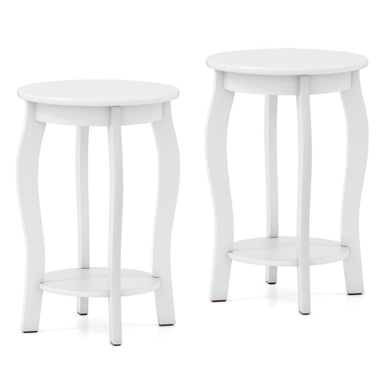Set of 2 15 Inch 2-Tier Round End Table with Storage Shelf