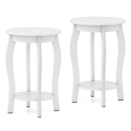 Set of 2 15 Inch 2-Tier Round End Table with Storage Shelf