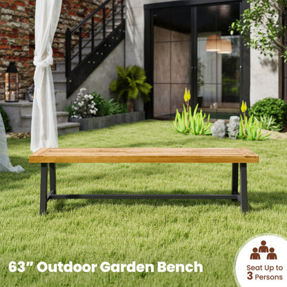 63 Inch 3-Person Acacia Patio Wood Outdoor Backless Bench