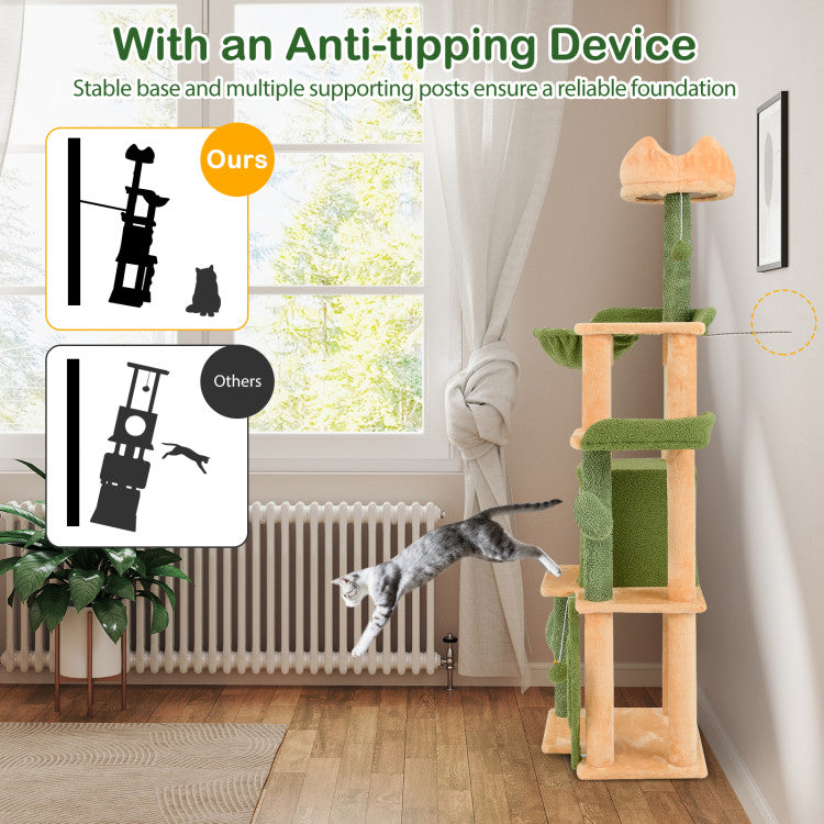 63 Inch Cactus Cat Tree with Sisal Scratching Posts and Board for Indoor Cats