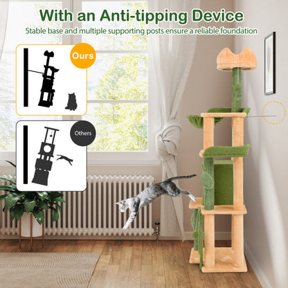 63 Inch Cactus Cat Tree with Sisal Scratching Posts and Board for Indoor Cats