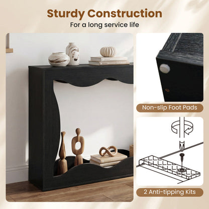63 Inch Console Table 2-Tier Narrow Entryway Table with Wavy Edge Storage Shelf