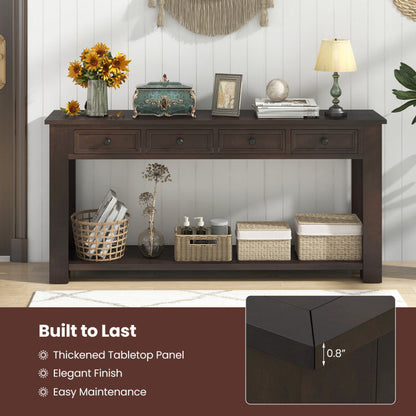63 Inches Farmhouse Entryway Table with 4 Storage Drawers and Open Shelf
