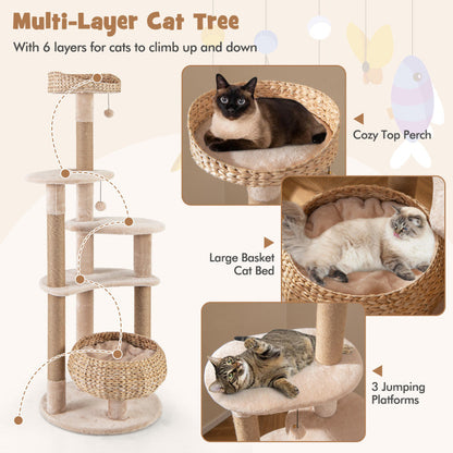 65 Inches Cat Tree with Perch and Soft Hammock for Indoor Cats