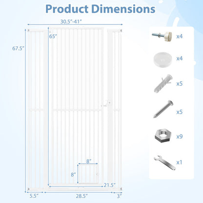 67.5" Extra Tall Pet Gate Heavy-Duty Metal Cat Gate with 30.5"-41" Wide Opening