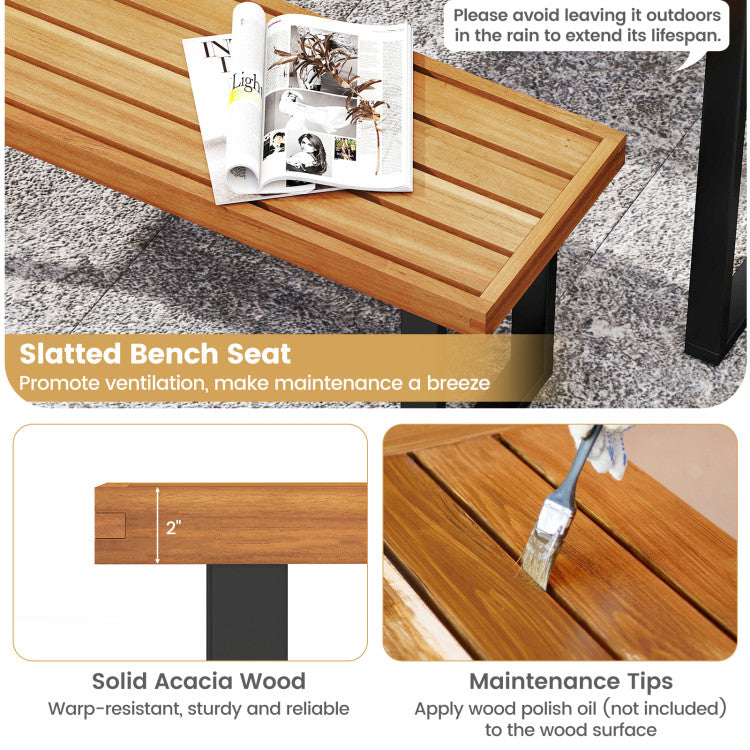 Acacia Wood Outdoor Bench 48 Inch Long Patio Dining Bench