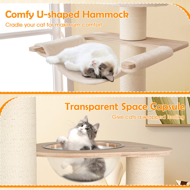 69 Inches Tall Cat Tree with Cozy Top Perch and Washable Plush Cushions