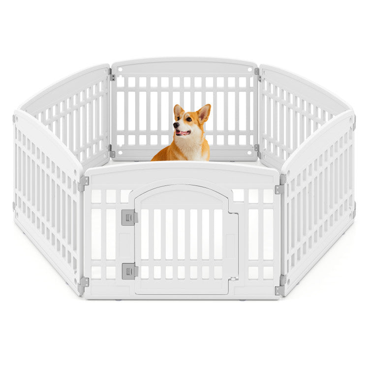 6-Panel Plastic Dog Playpen 24 Inch Indoor Outdoor Pet Fence with Locking Door