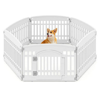6-Panel Plastic Dog Playpen 24 Inch Indoor Outdoor Pet Fence with Locking Door