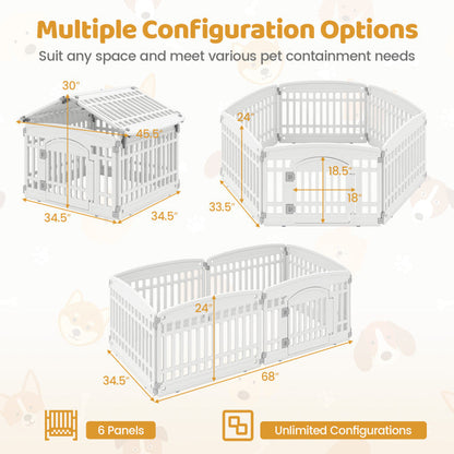 6-Panel Plastic Dog Playpen 24 Inch Indoor Outdoor Pet Fence with Locking Door