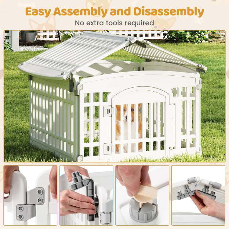 6-Panel Plastic Dog Playpen 24 Inch Indoor Outdoor Pet Fence with Locking Door