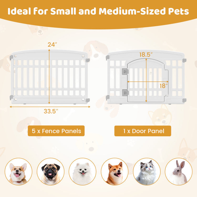 6-Panel Plastic Dog Playpen 24 Inch Indoor Outdoor Pet Fence with Locking Door