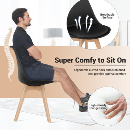 Set of 4 Modern High Backrest Dining Chairs with Wooden Legs