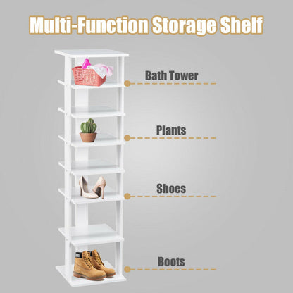 7-Tiers Vertical Wooden Space Saving Shoe Rack for Front Door