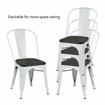 4 Pieces Tolix Style Metal Dining Chairs with Stackable Wood Seat