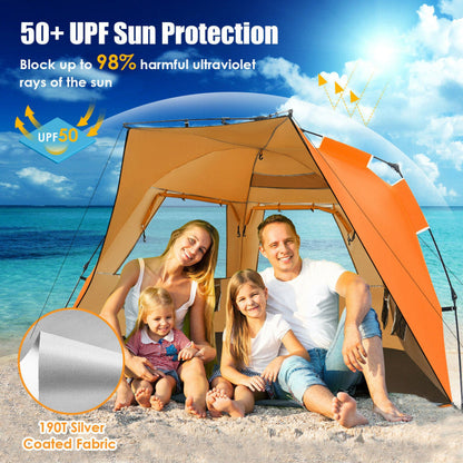 3-4 Person Easy Pop-Up Beach Tent UPF 50+ Portable Sun Shelter