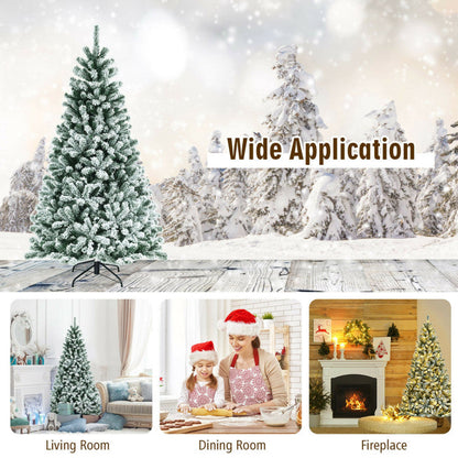 6/7/8 Feet Pre-lit Snow Flocked Christmas Tree with Metal Stand
