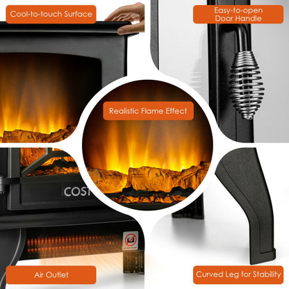 17 Inch Freestanding Electric Stove Fireplace Heater with 3 Side View
