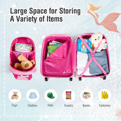 2 Pieces 12 Inch 18 Inch Kids Luggage Set with Backpack and Suitcase for Travel
