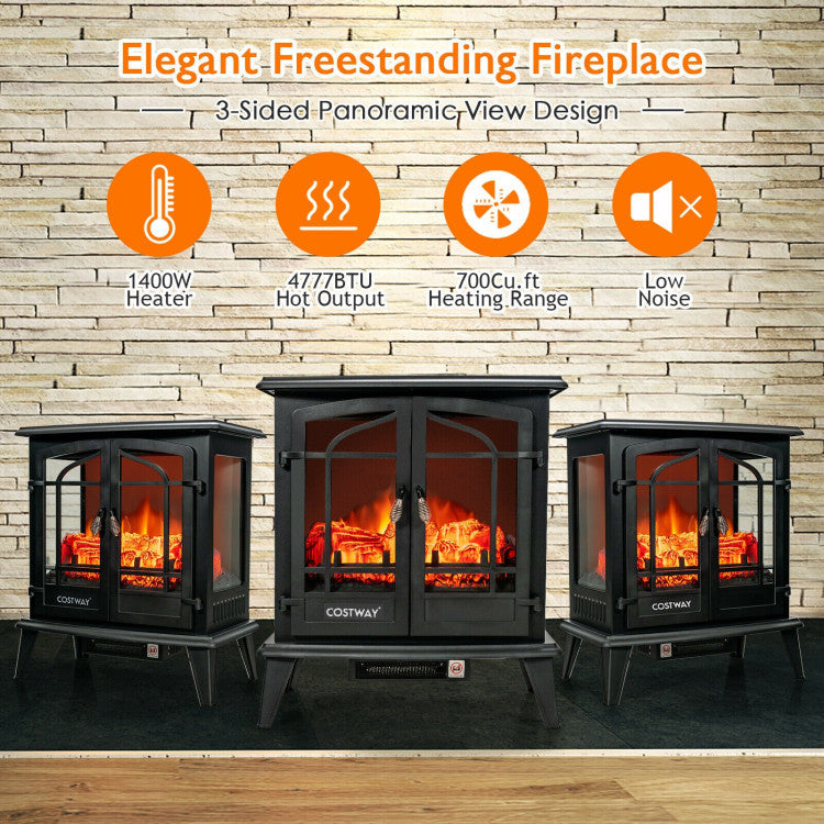 25 Inch Freestanding Electric Fireplace Heater with Realistic Flame effect