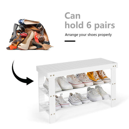 3-Tier Bamboo Shoe Rack Bench for Entryway