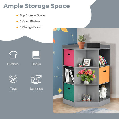 3-Tier Kids Storage Shelf Children Corner Cabinet with 3 Baskets
