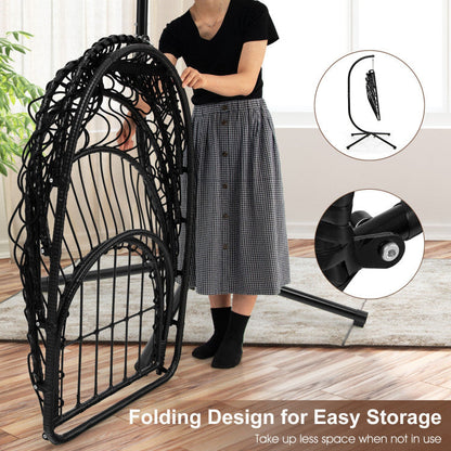 Patio Hanging Egg Chair with Stand Waterproof Cover and Folding Basket
