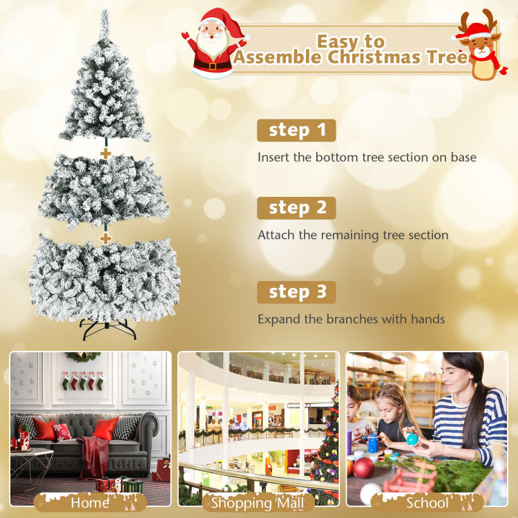 Pre-Lit Premium Snow Flocked Hinged Artificial Christmas Tree
