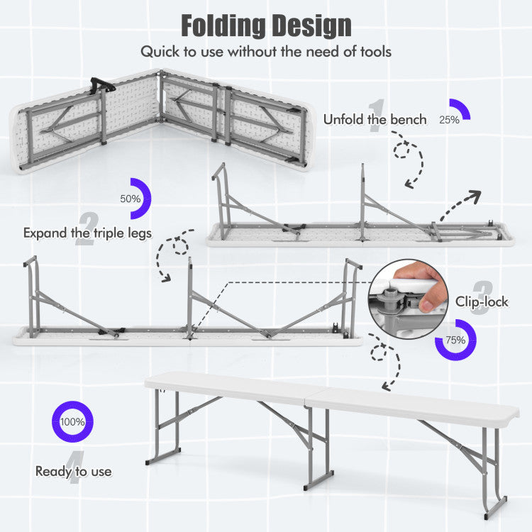 6 Feet Plastic Folding Bench Portable Seat with Handle and Lock