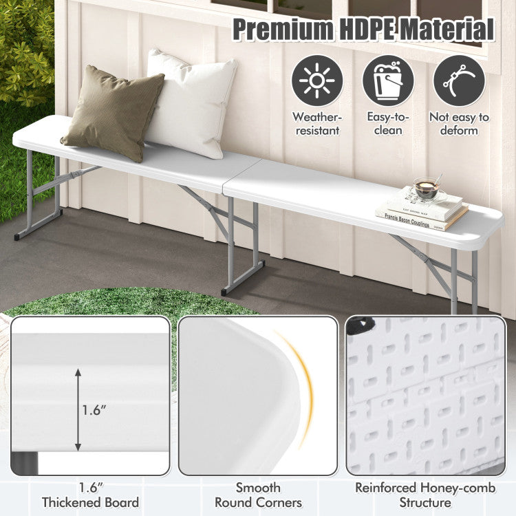 6 Feet Plastic Folding Bench Portable Seat with Handle and Lock