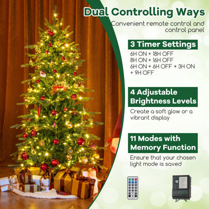 6/7.5/9 Feet Pre-Lit Artificial Christmas Tree with Warm White LED Lights