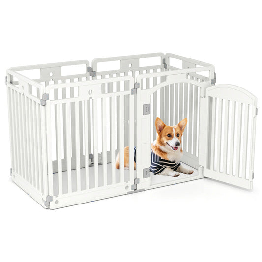 6-Panel Tall Dog Playpen Foldable Pet Fence with Locking Door