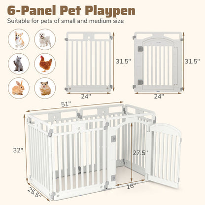 6-Panel Tall Dog Playpen Foldable Pet Fence with Locking Door