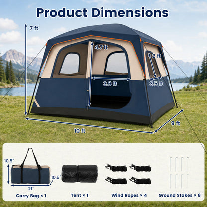 6-Person Camping Tent Easy Setup Family Cabin Tent with Top Rainfly Mesh Windows