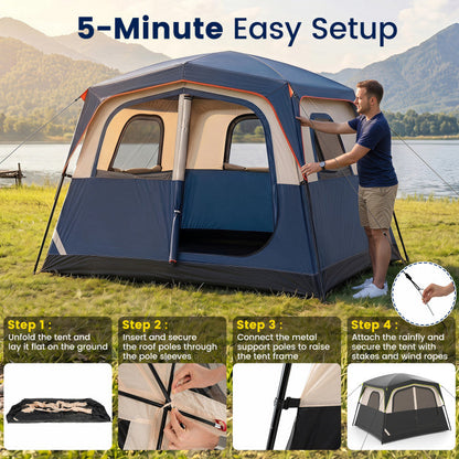 6-Person Camping Tent Easy Setup Family Cabin Tent with Top Rainfly Mesh Windows