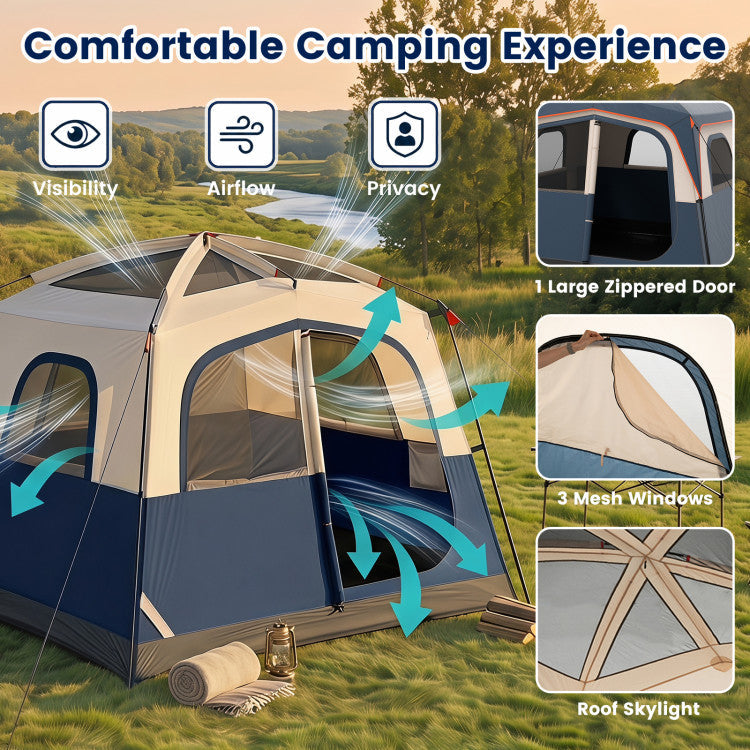 6-Person Camping Tent Easy Setup Family Cabin Tent with Top Rainfly Mesh Windows