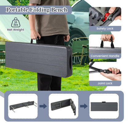 6 Feet Folding HDPE Bench with 1320 LBS Capacity and Handle Lock
