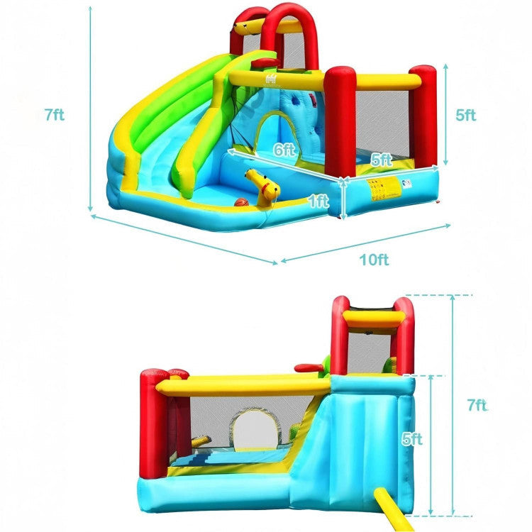 6-in-1 Inflatable Bounce House with Climbing Wall and Basketball Hoop with Blower