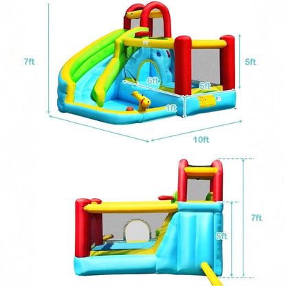 6-in-1 Inflatable Bounce House with Climbing Wall and Basketball Hoop with Blower
