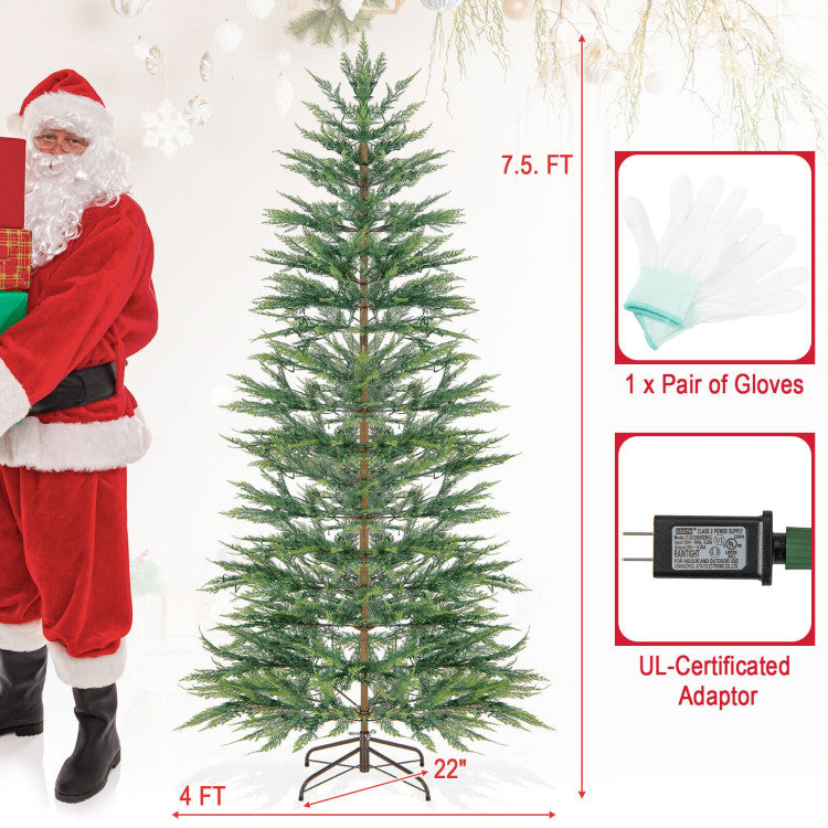 6.5/7.5 Feet Artificial Cypress Christmas Tree Pre-lit Hinged