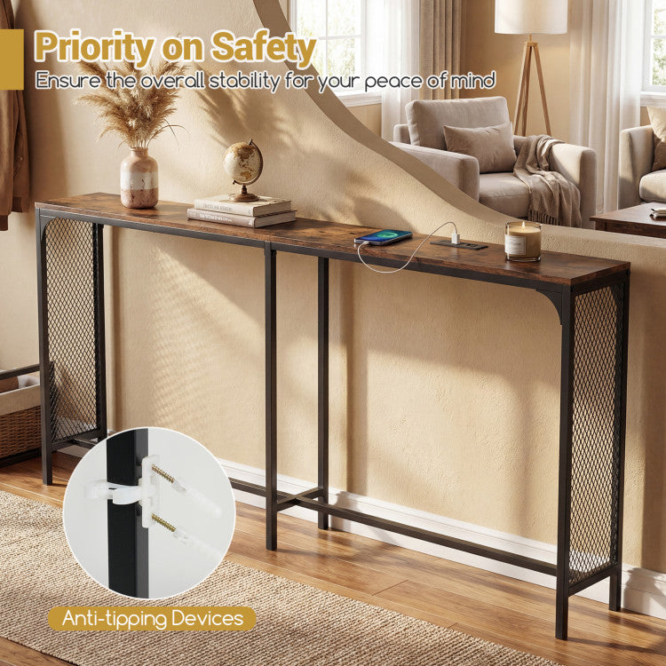 71 Inch Narrow Console Table with Power Outlet for Small Space