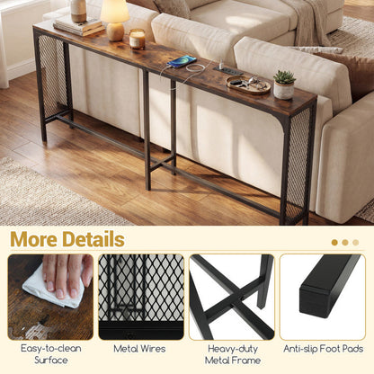 71 Inch Narrow Console Table with Power Outlet for Small Space