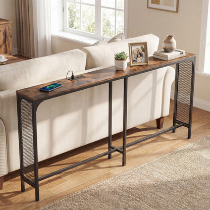 71 Inch Narrow Console Table with Power Outlet for Small Space