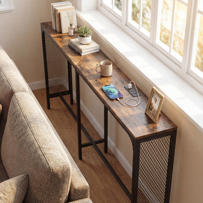 71 Inch Narrow Console Table with Power Outlet for Small Space
