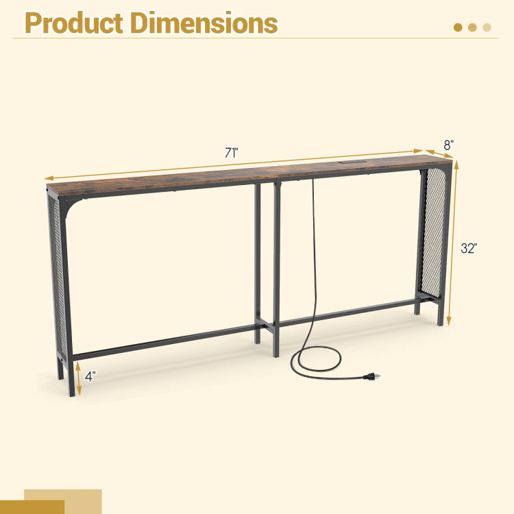 71 Inch Narrow Console Table with Power Outlet for Small Space