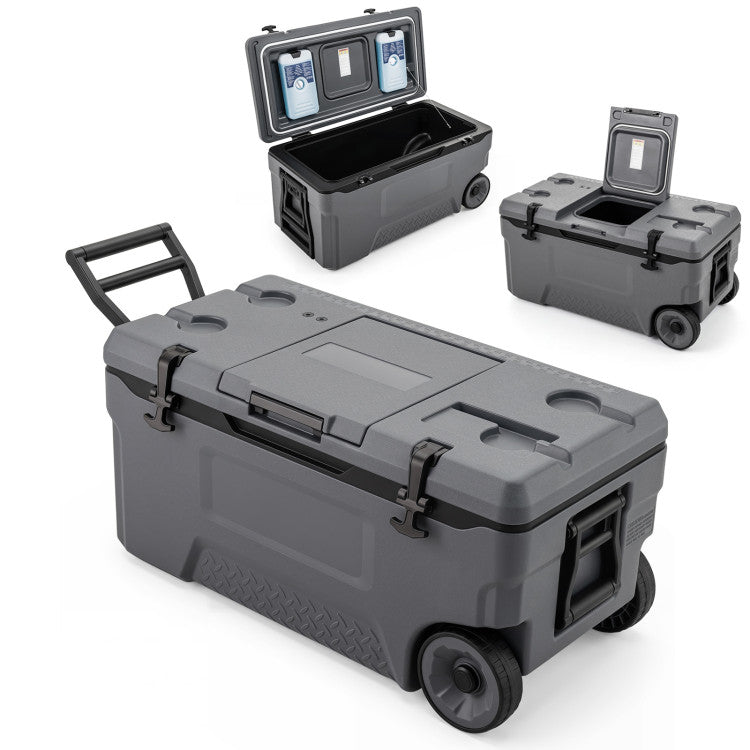 74 Quart Portable Rolling Cooler with Fish Ruler for Outdoor