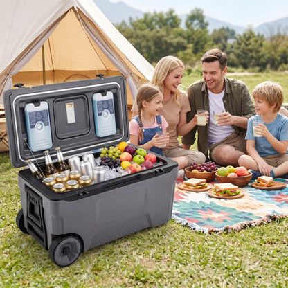 74 Quart Portable Rolling Cooler with Fish Ruler for Outdoor