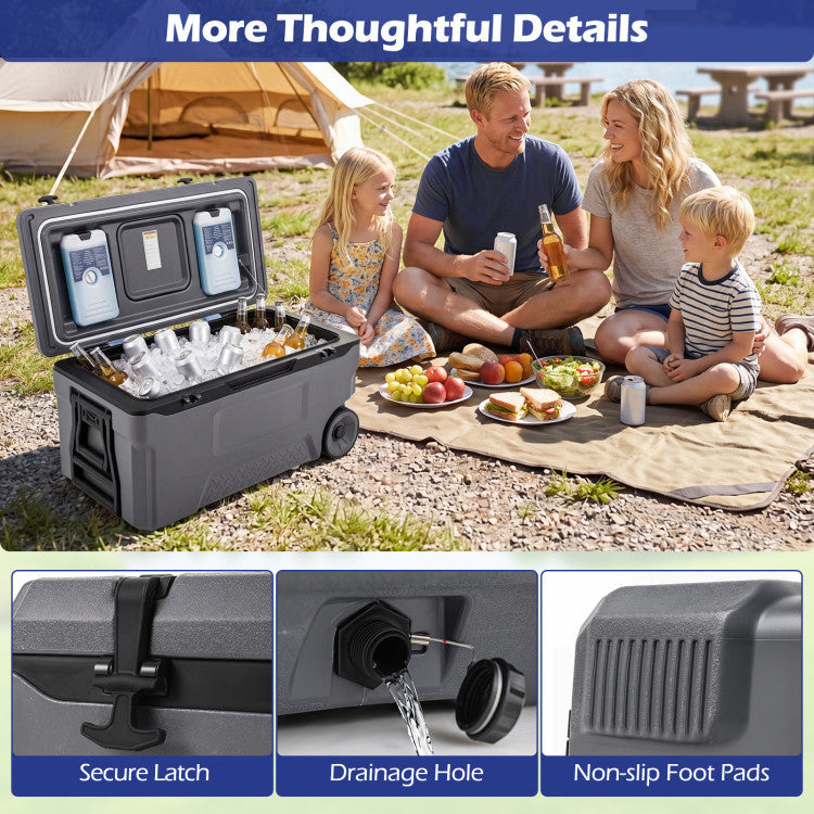 74 Quart Portable Rolling Cooler with Fish Ruler for Outdoor