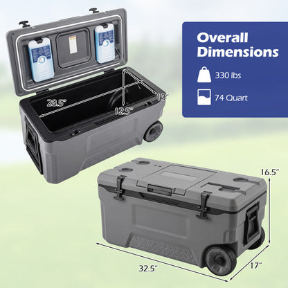 74 Quart Portable Rolling Cooler with Fish Ruler for Outdoor