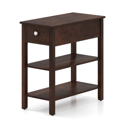 3-Tier Narrow End Table with Drawer and Storage Shelves